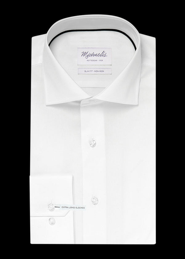 Uni wit fine twill overhemd (Extra lange mouwen)